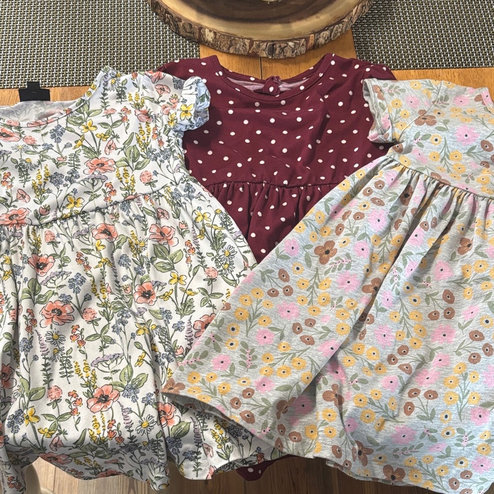 Girls Floral & Polka Dot Dress Set - Burgundy, Pink, Cream